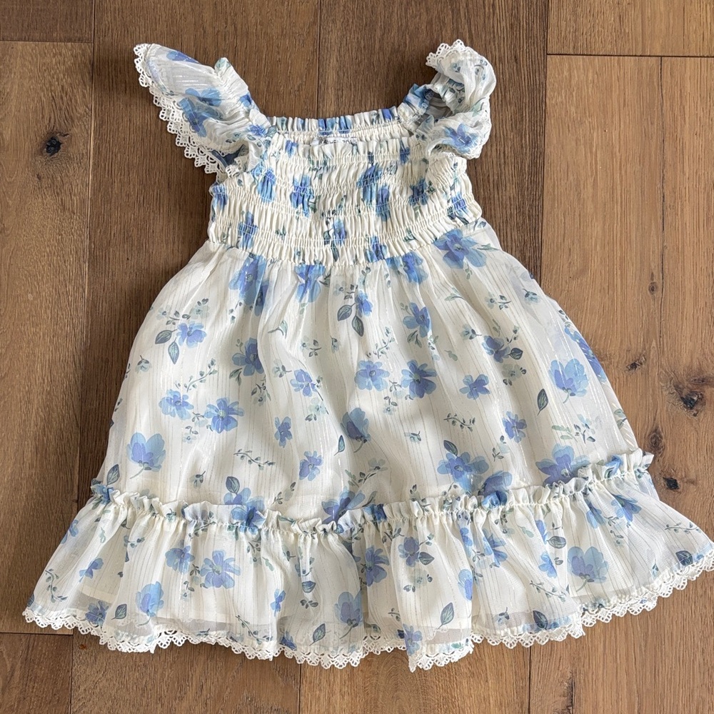 Floral Blue and White Kids Dress